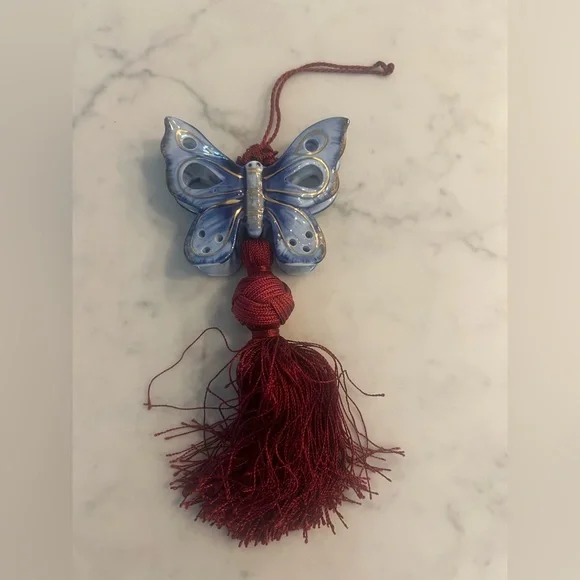 Vintage Tassel Ceramic Hand Painted Butterfly Curtain Tie Back blue purple - Picture 2 of 4